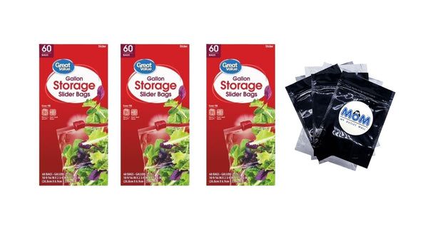 Fresh Seal Slider Zipper Bags, Gallon Storage - 3 packs - 60 Count per pack - plus 3 My Outlet Mall Resealable Storage Pouches