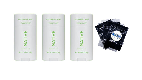 Deodorant, Aluminum Free, Cucumber & Mint, for Women and Men - 3 packs - 2.65 oz per pack - plus 3 My Outlet Mall Resealable Storage Pouches
