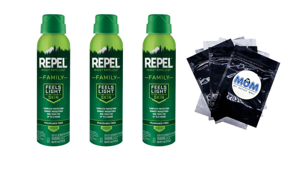 Family Insect Repellent, Deet-Free, Lightweight Aerosol Spray Repels Mosquitoes for 8hr - 3 packs - 4 oz per pack - plus 3 My Outlet Mall Resealable Storage Pouches