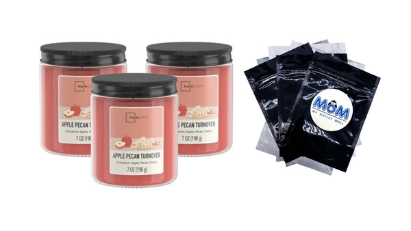 Apple Pecan Scented 3-Wick Glass Jar Candle - 3 packs - 7 oz per pack - plus 3 My Outlet Mall Resealable Storage Pouches