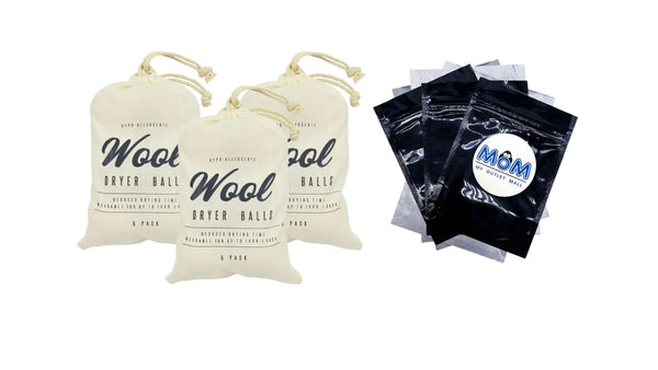 Wool Dryer Balls, 2.75" Each Dryer Ball - 3 packs - 6 Count - plus 3 My Outlet Mall Resealable Storage Pouches