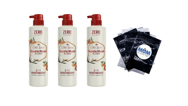 2-in-1 Men's Shampoo and Conditioner, Moisturizing Gentleman's Blend, All Hair - 3 packs - 14.8Fl oz per pack - plus 3 My Outlet Mall Resealable Storage Pouches