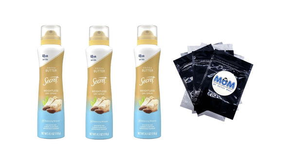 Weightless Dry Spray Antiperspirant & Deodorant for Women, Cocoa Butter Scent - 3 packs - 4.1 oz per pack - plus 3 My Outlet Mall Resealable Storage Pouches