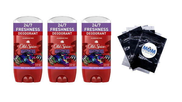 Aluminum Free Men's Deodorant, Invisible Solid Stick, NightPanther, Rich Warm Scent - 3 packs - 3 oz per pack - plus 3 My Outlet Mall Resealable Storage Pouches