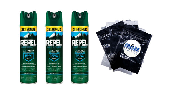 Insect Repellent Scented Family Formula 15% Deet Aerosol - 3 packs - 8.125 oz per pack - plus 3 My Outlet Mall Resealable Storage Pouches