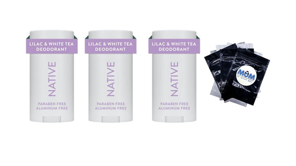 Deodorant, Aluminum Free, Lilac & White Tea, for Women and Men - 3 packs - 2.65 oz per pack - plus 3 My Outlet Mall Resealable Storage Pouches