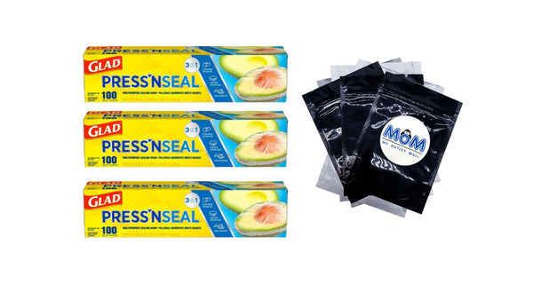 Press'n Seal Plastic Food Wrap, 100 sq ft Roll - 3 packs - plus 3 My Outlet Mall Resealable Storage Pouches