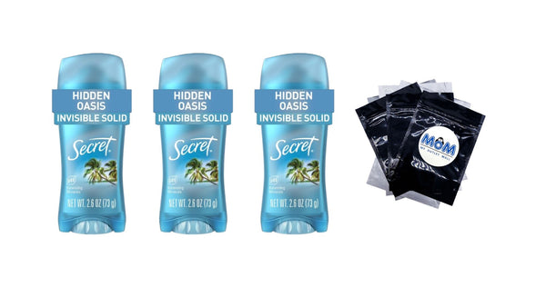 Fresh Invisible Solid Antiperspirant Deodorant for Women, Hidden Oasis - 3 packs - 2.6 oz per pack - plus 3 My Outlet Mall Resealable Storage Pouches