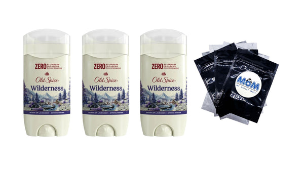 Aluminum Free Men's Deodorant, Invisible Solid Stick, Wilderness with Lavender - 3 packs - 3 oz per pack - plus 3 My Outlet Mall Resealable Storage Pouches