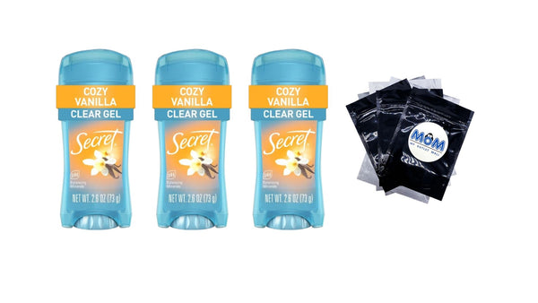 Fresh Clear Gel Antiperspirant Deodorant for Women, Cozy Vanilla Scent - 3 packs - 2.6 oz per pack - plus 3 My Outlet Mall Resealable Storage Pouches