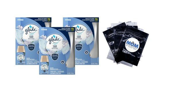 Automatic Spray Air Freshener Starter Kit, 1 Holder and 1 Refill, Clean Linen, Fragrance Infused with Essential Oils - 3 packs - plus 3 My Outlet Mall Resealable Storage Pouches