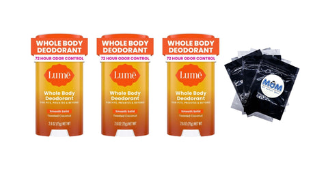 Whole Body Women's Deodorant Smooth Solid Stick Aluminum Free, Toasted Coconut - 3 packs - 2.6 oz per pack - plus 3 My Outlet Mall Resealable Storage Pouches