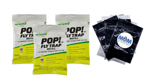 Pop! Fly Trap Bait Refill, Outdoor Use, Water Soluble Powder - 3 packs - plus 3 My Outlet Mall Resealable Storage Pouches