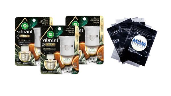 Scented Oil Vibrant Kit (Warmer + 1 Refill), White Sage & Mahogany - 3 packs- plus 3 My Outlet Mall Resealable Storage Pouches