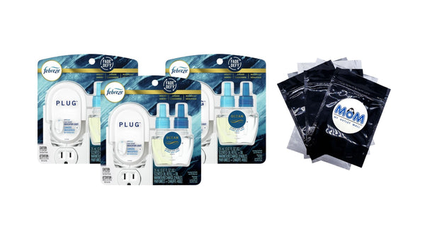 Plug In Air Freshener, Odor-Fighting Scented Oil Starter Kit, Ocean Scent, Warmer and 1 Refill - 3 packs - plus 3 My Outlet Mall Resealable Storage Pouches