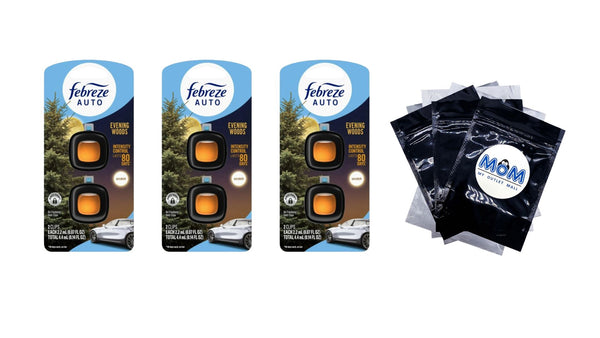 Auto Car Air Freshener, Odor-Fighting Car Vent Clip, Evening Woods, 2 Count - 3 packs - plus 3 My Outlet Mall Resealable Storage Pouches