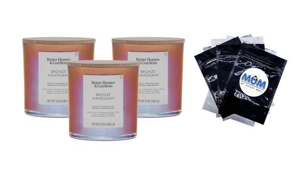 Bronze Mahogany Scented 2-Wick Iridescent Jar Candle - 3 packs - 12 oz per pack - plus 3 My Outlet Mall Resealable Storage Pouches