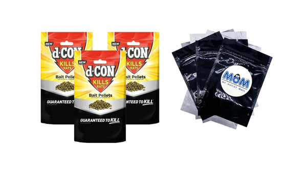 Rat Killer Bait Pellets - 3 packs - 8 oz per pack - plus 3 My Outlet Mall Resealable Storage Pouches