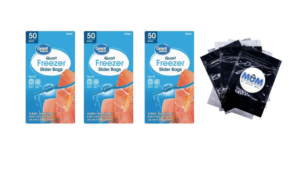 Freezer Guard Slider Zipper Bags, Quart Freezer - 3 packs - 50 Count per pack - plus 3 My Outlet Mall Resealable Storage Pouches