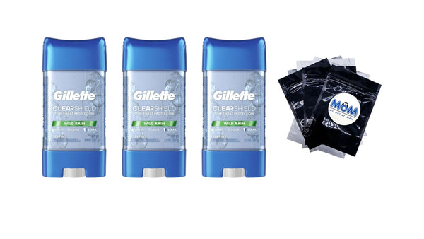 Clear Gel Men's Antiperspirant Deodorant, Wild Rain - 3 packs - 3.8 oz per pack - plus 3 My Outlet Mall Resealable Storage Pouches