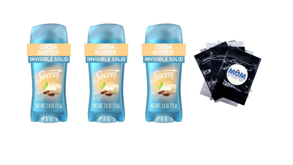 Fresh Invisible Solid Antiperspirant Deodorant for Women, Cocoa Butter - 3 packs - 2.6 oz per pack - plus 3 My Outlet Mall Resealable Storage Pouches