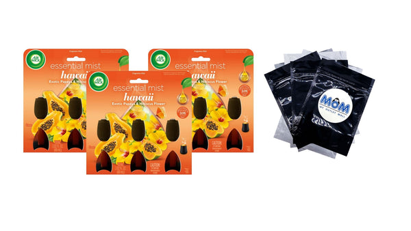Essential Mist Refill, Hawaii Exotic Papaya and Hibiscus Flower 3 Count - 3 packs - plus 3 My Outlet Mall Resealable Storage Pouches