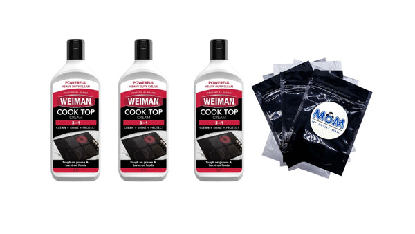 Cooktop Cleaner and Polish Cream for Glass, Ceramic and Induction Surfaces, Unscented - 3 packs - 15 oz per pack - plus 3 My Outlet Mall Resealable Storage Pouches