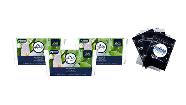 Single Wick Candle, Dewdrop Petals, 2 Candles - 3 packs - plus 3 My Outlet Mall Resealable Storage Pouches