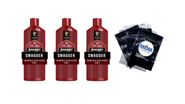 Men's 2-in-1 Shampoo and Conditioner, All Hair Types, Swagger - 3 packs - 13.5Fl oz per pack - plus 3 My Outlet Mall Resealable Storage Pouches