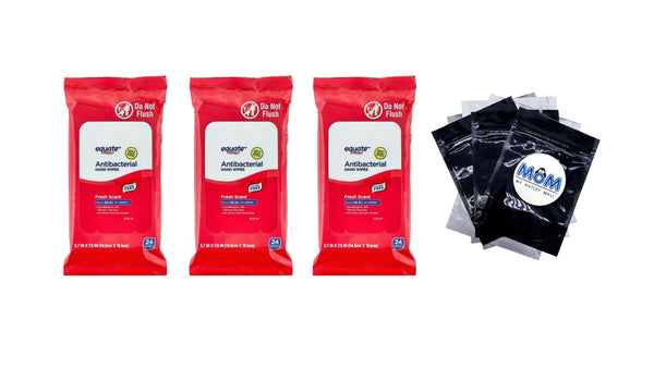 Antibacterial Hand Wipes, Fresh Scent - 3 packs - 24 count per pack - plus 3 My Outlet Mall Resealable Storage Pouches
