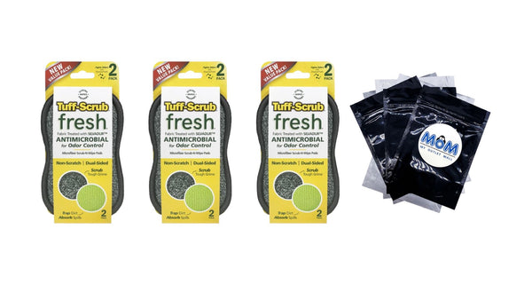 Microfiber Scrub-N-Wipe Cleaning Sponge Pad Regular Size - 3 packs - 2 count per pack plus 3 My Outlet Mall Resealable Storage Pouches