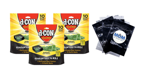 Refillable Corner Fit Mouse Bait Station, 1 Trap and 10 Baits - 3 packs - plus 3 My Outlet Mall Resealable Storage Pouches