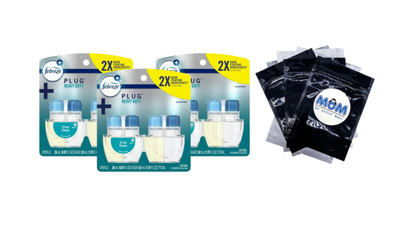 Plug In Air Freshener, Odor-Fighting Scented Oil Refill, Heavy Duty Crisp Clean, 2 Refills - 3 packs - plus 3 My Outlet Mall Resealable Storage Pouches