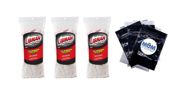 Heavy Duty All-Purpose Cut End Cotton and Polyester Blend Wet Mop Refill Clip-on Attached - 3 packs - plus 3 My Outlet Mall Resealable Storage Pouches