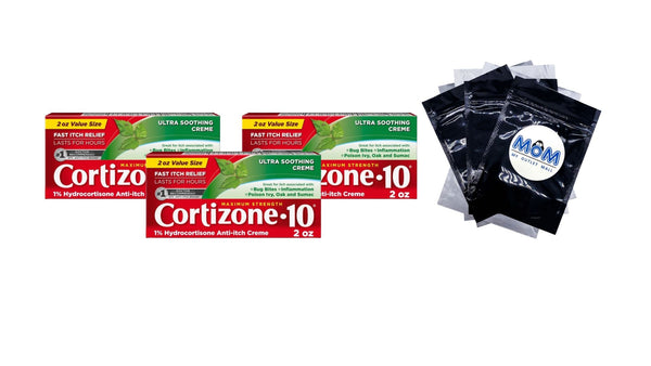 Maximum Strength 1% Hydrocortisone Ultra Moisturizing Anti-Itch Cream - 3 packs - 2 oz per pack - plus 3 My Outlet Mall Resealable Storage Pouches