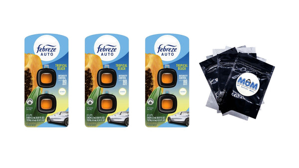 Auto Car Air Freshener, Odor-Fighting Car Vent Clip, Tropical Beach- 3 pack - 2 count per pack plus 3 My Outlet Mall Resealable Storage Pouches