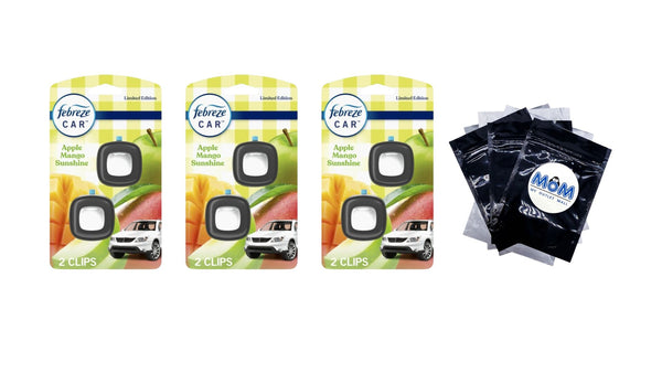 Car Air Freshener, Odor-Fighting Car Vent Clip, Apple Mango Sunshine, 2 Count - 3 packs - plus 3 My Outlet Mall Resealable Storage Pouches
