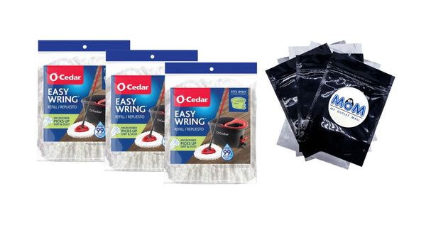 EasyWring Spin Mop Head Replacement, Machine Washable Microfiber Refill - 3 packs - plus 3 My Outlet Mall Resealable Storage Pouches
