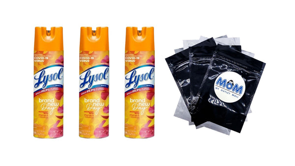 Disinfectant Spray, Sanitizing and Antibacterial Spray, For Disinfecting and Deodorizing, Brand New Day - Mango & Hibiscus Scent - 3 packs - 19 Fl oz per pack - plus 3 My Outlet Mall Resealable Storage Pouches