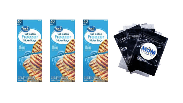 Half Gallon Freezer Slider Bags - 3 packs - 40 Count per pack - plus 3 My Outlet Mall Resealable Storage Pouches