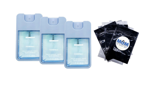 Hand Sanitizer Spray, Rainfall - 3 packs - 1fl oz per pack - plus 3 My Outlet Mall Resealable Storage Pouches
