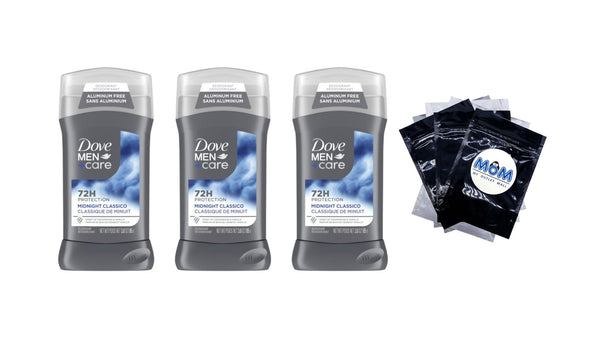 Men+Care Deodorant Stick for Men Aluminum Free Midnight Classico with Essential Oils & Moisturizing Cream - 3 packs - 3 oz per pack - plus 3 My Outlet Mall Resealable Storage Pouches
