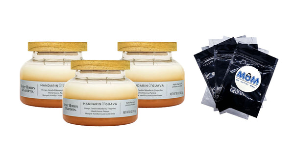 Mandarin Guava Scented 2-Wick Ombre Bell Jar Candle - 3 packs - 18 oz per pack - plus 3 My Outlet Mall Resealable Storage Pouches