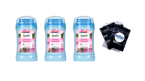 Antiperspirant Deodorant For Women, 48hr Protection, Powder - 3 packs - 1.2 oz per pack - plus 3 My Outlet Mall Resealable Storage Pouches