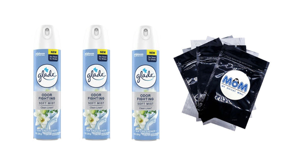 Odor Fighting Soft Mist Air Freshener Room Spray, Clean Linen - 3 packs - 8 oz per pack - plus 3 My Outlet Mall Resealable Storage Pouches