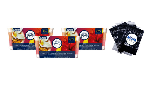 2in1 Single Wick Candles, Hawaiian Breeze + Vanilla Passionfruit, 2 Candles - 3 packs - plus 3 My Outlet Mall Resealable Storage Pouches