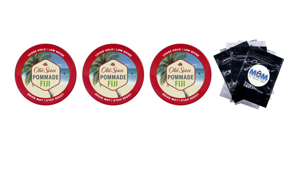 Fiji Pomade for Men, Loose Hold, Low Shine, Men's Hair Styling Pomade - 3 packs - 2.22 oz per pack - plus 3 My Outlet Mall Resealable Storage Pouches