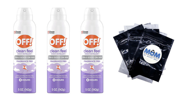Clean Feel 20% Picaridin Insect Repellent 1 Aerosol, Fragrance-Free, Stocking Stuffers - 3 packs - 5 oz per pack - plus 3 My Outlet Mall Resealable Storage Pouches