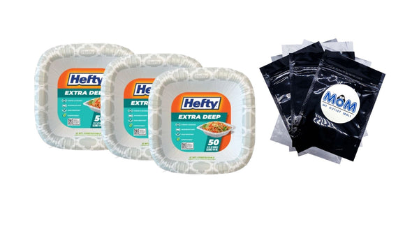 Extra Deep Paper Bowls 15 Fl oz - 3 packs - 50 Count per pack - plus 3 My Outlet Mall Resealable Storage Pouches