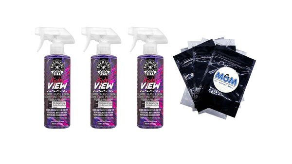 HydroView Ceramic Glass Cleaner, Water Repellent & Protective Coating (Works on Glass, Windows, Mirrors, Navigation Screens & More) - 3 packs - 16FL oz per pack - plus 3 My Outlet Mall Resealable Storage Pouches